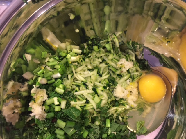 Zucchini and herbs at the ready