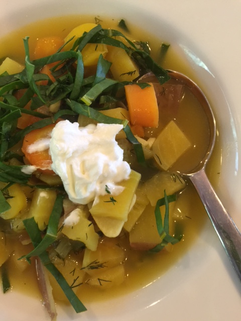 Warm and inviting golden beet borscht